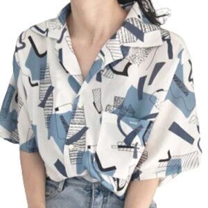 [GoMorn] Short Sleeve Button Down Front Tie Shirt - Size XL